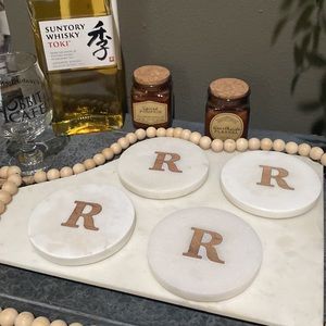 “R” Wood & Marble Coaster Set